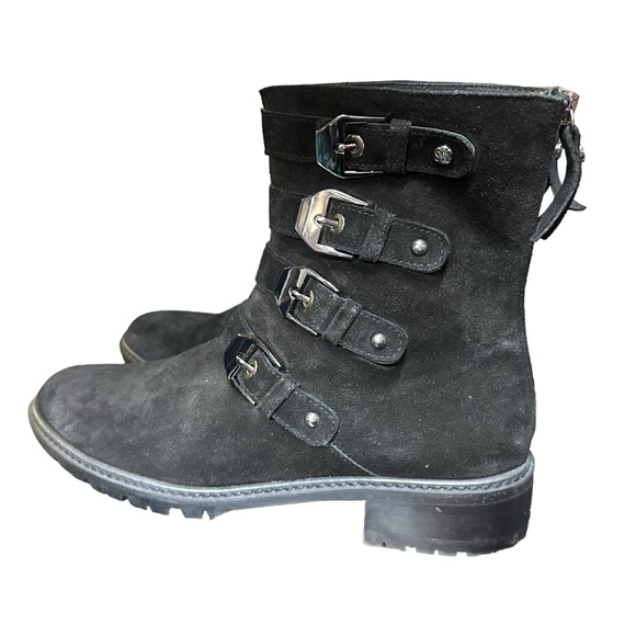 STUART WEITZMAN JITTERBUG MOTO BLACK SUEDE BIKER MOTORCYCLE BOOT 7.5 - Picture 2 of 13